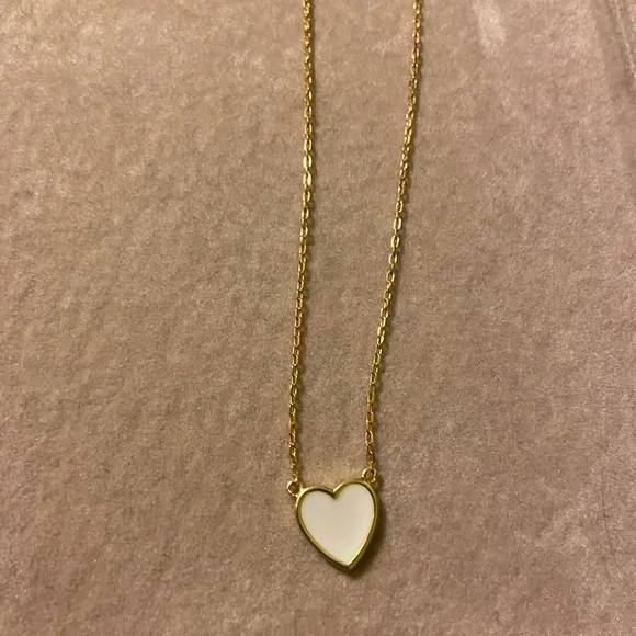 White Enamel Heart Gold Necklace - Picture 1 of 5